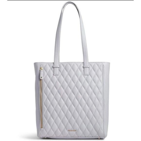 Vera Bradley Leah Quilted Leather Tote Bag Cloud Gray Light Blue Shoulder Bag - Picture 2 of 12